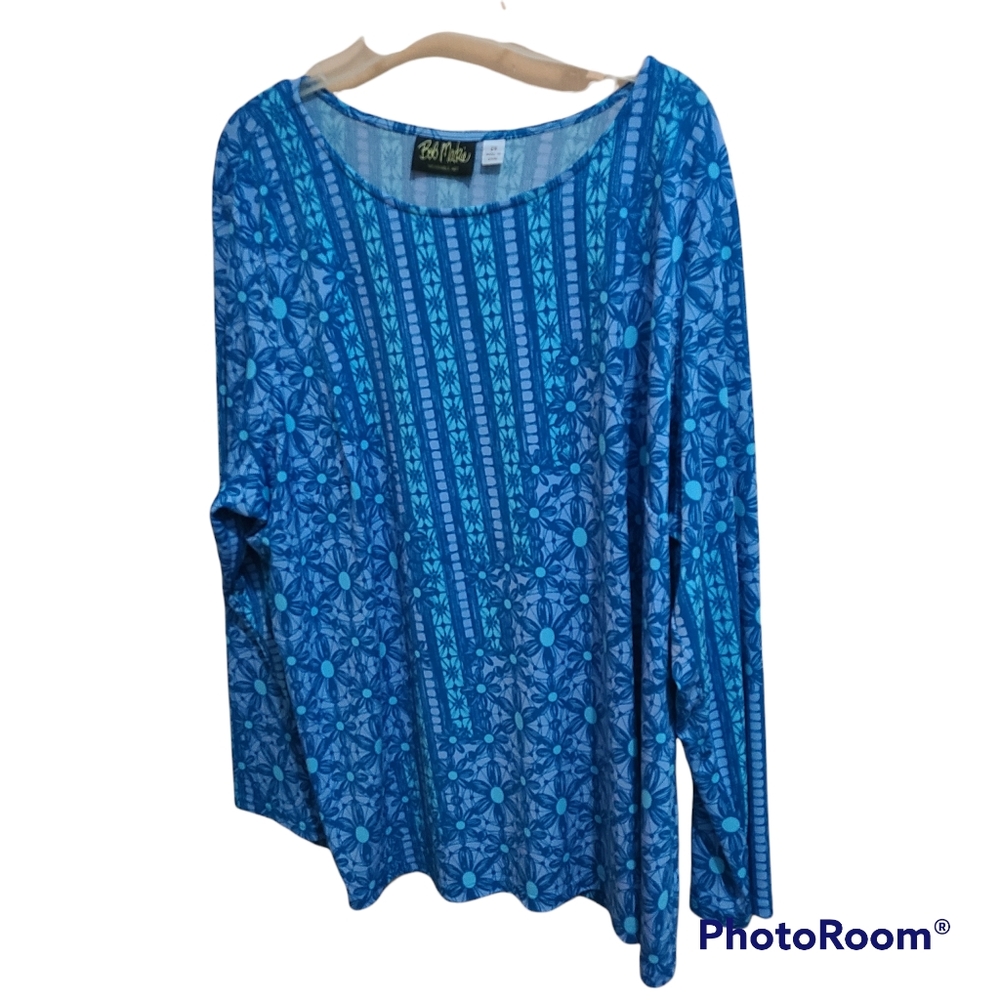 Bob Mackie Wearable Art Geometric Floral Print Long Sleeve Top
